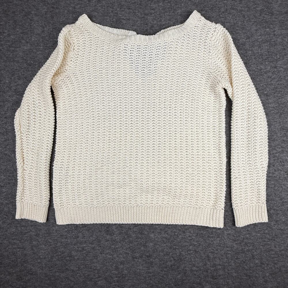 Mango Boat Neck Pullover Knit Sweater Cream Women's XS Bow Tie Back Cozy Neutral